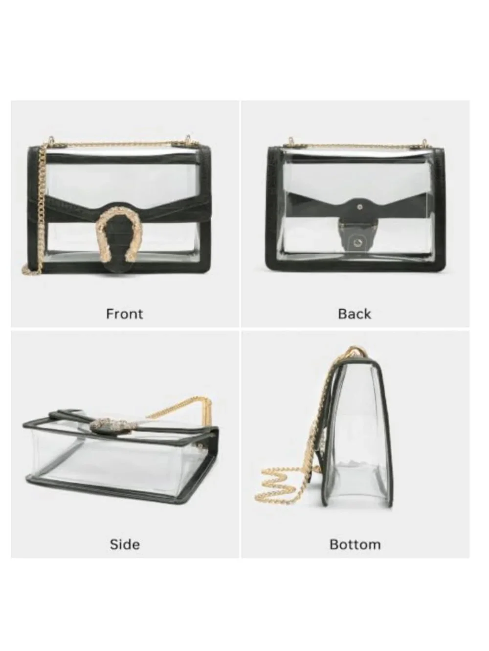 Stadium Approved Clear Crossbody Bag with Gold Chain Strap